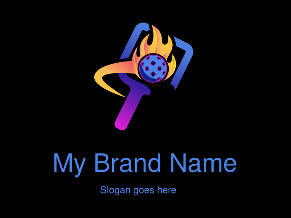 Colorful Gradient Pickleball Paddle and Flaming Ball Logo with Motion Swirl for Energetic Sports Brands and Competitive Leagues